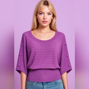 Y2K Soft Retro Purple Ribbed Batwing Sweater Joseph A. Size L